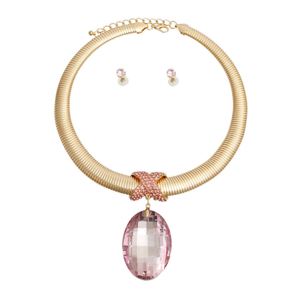 Pink Oval Omega Chain Set