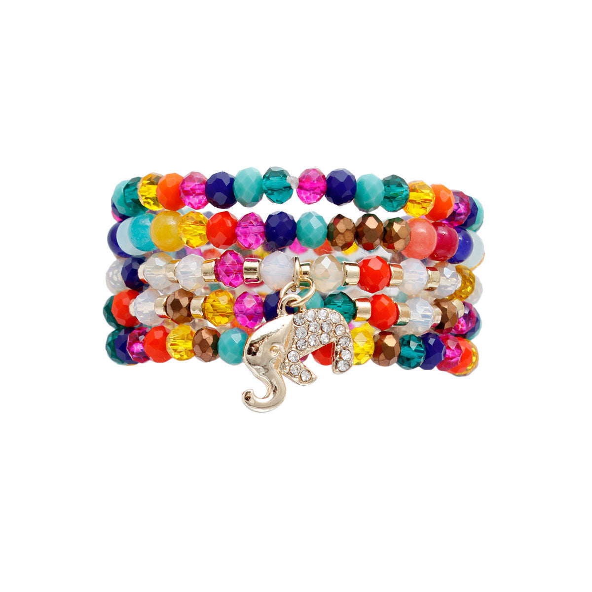 Rainbow Glass 5 Pcs Elephant Bracelets