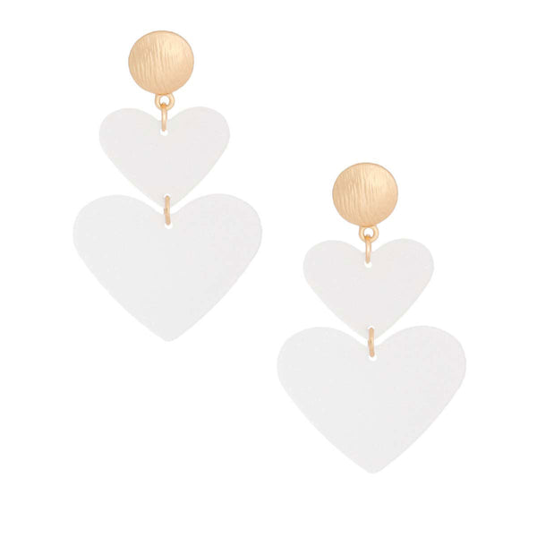 White Double Heart Earrings