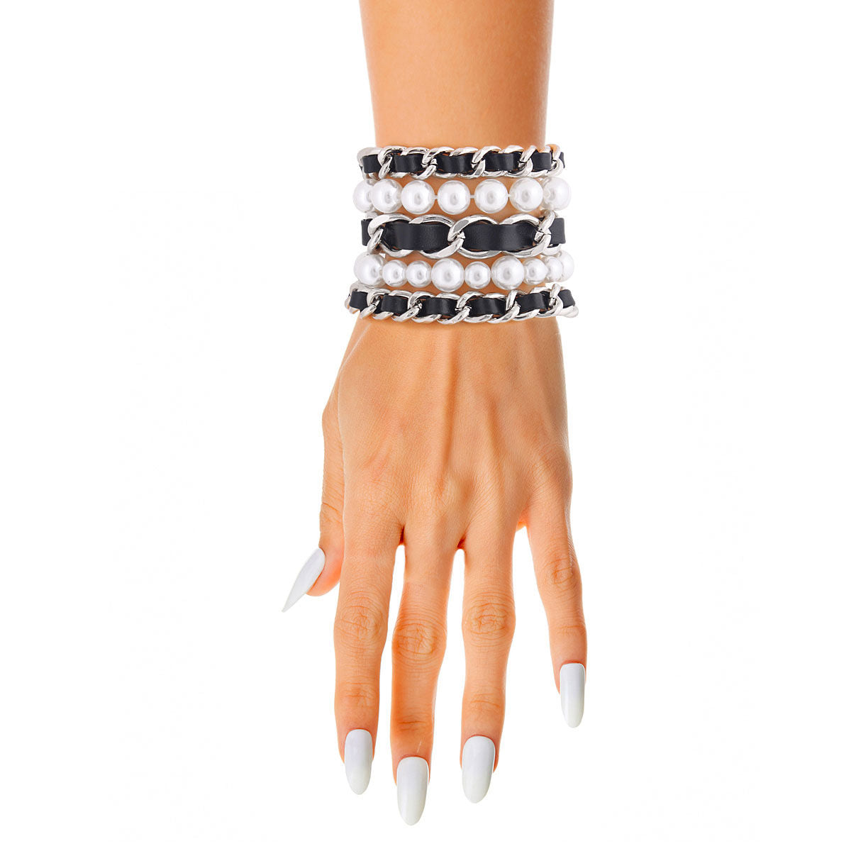 Silver Chain Pearl 5 Pcs Bracelets