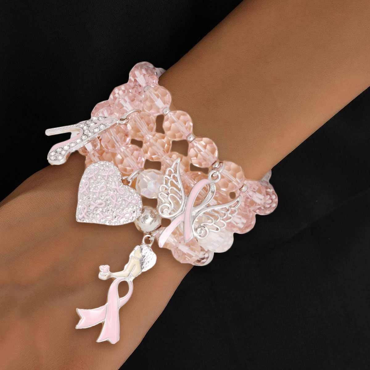 Light Pink Cancer Charm Bracelets