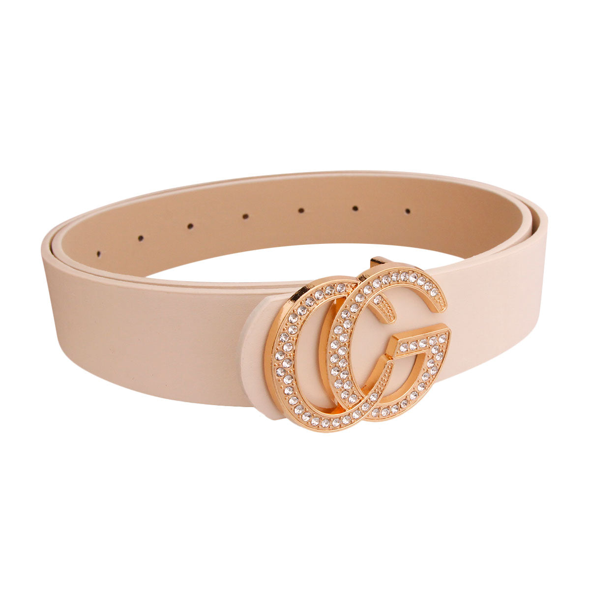 Cream and Rhinestone Gold CG Belt