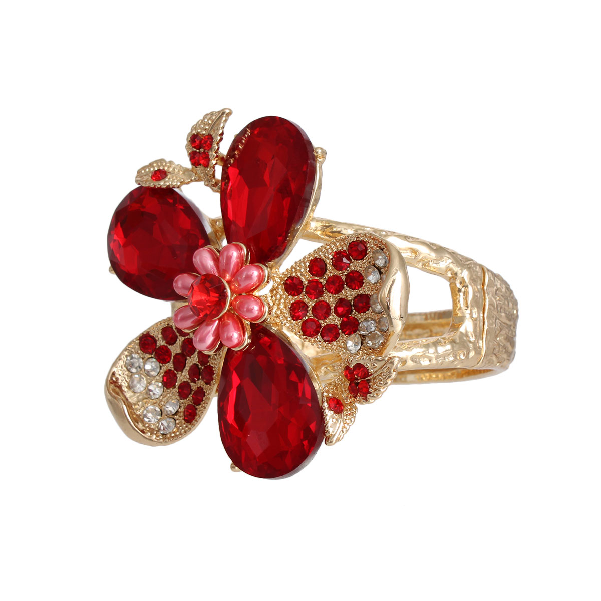 Red Crystal Floral Leaf Cuff