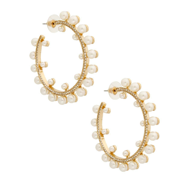 Gold Pearl and Stone Hoops