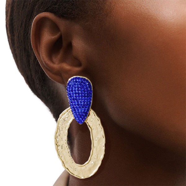 Blue Gold Oval Drop Earrings