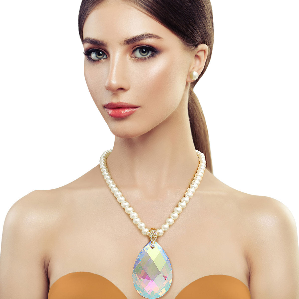 Pearl Aurora Borealis Teardrop Necklace