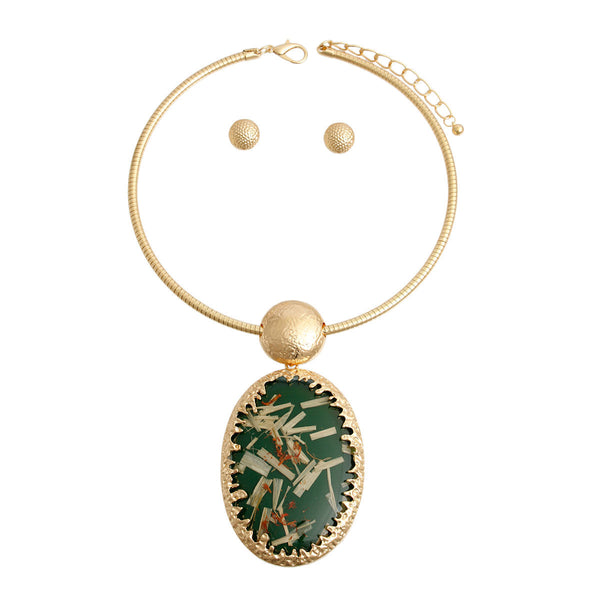 Oval Green Confetti Gold Collar