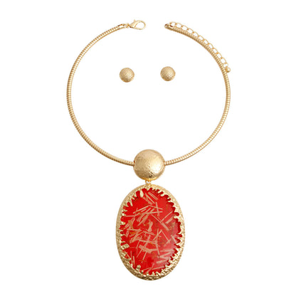 Oval Red Confetti Gold Collar