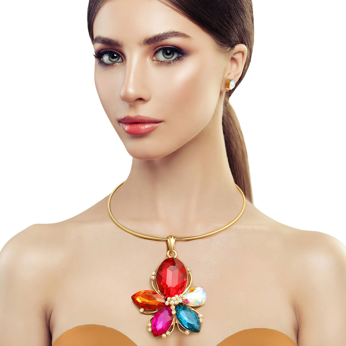 Multi Color Crystal Flower Necklace