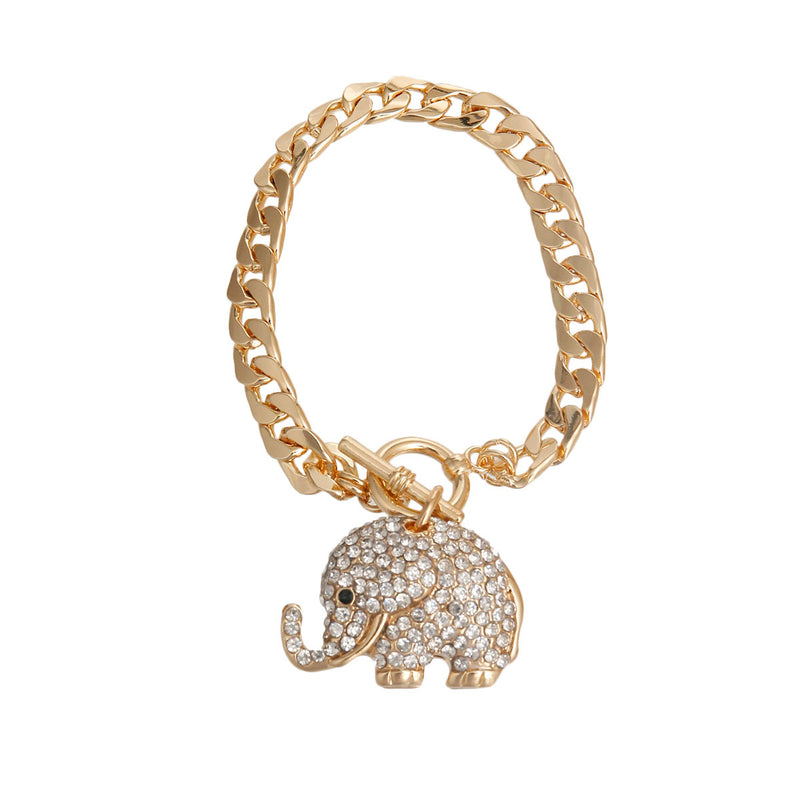 Gold Rhinestone Elephant Bracelet