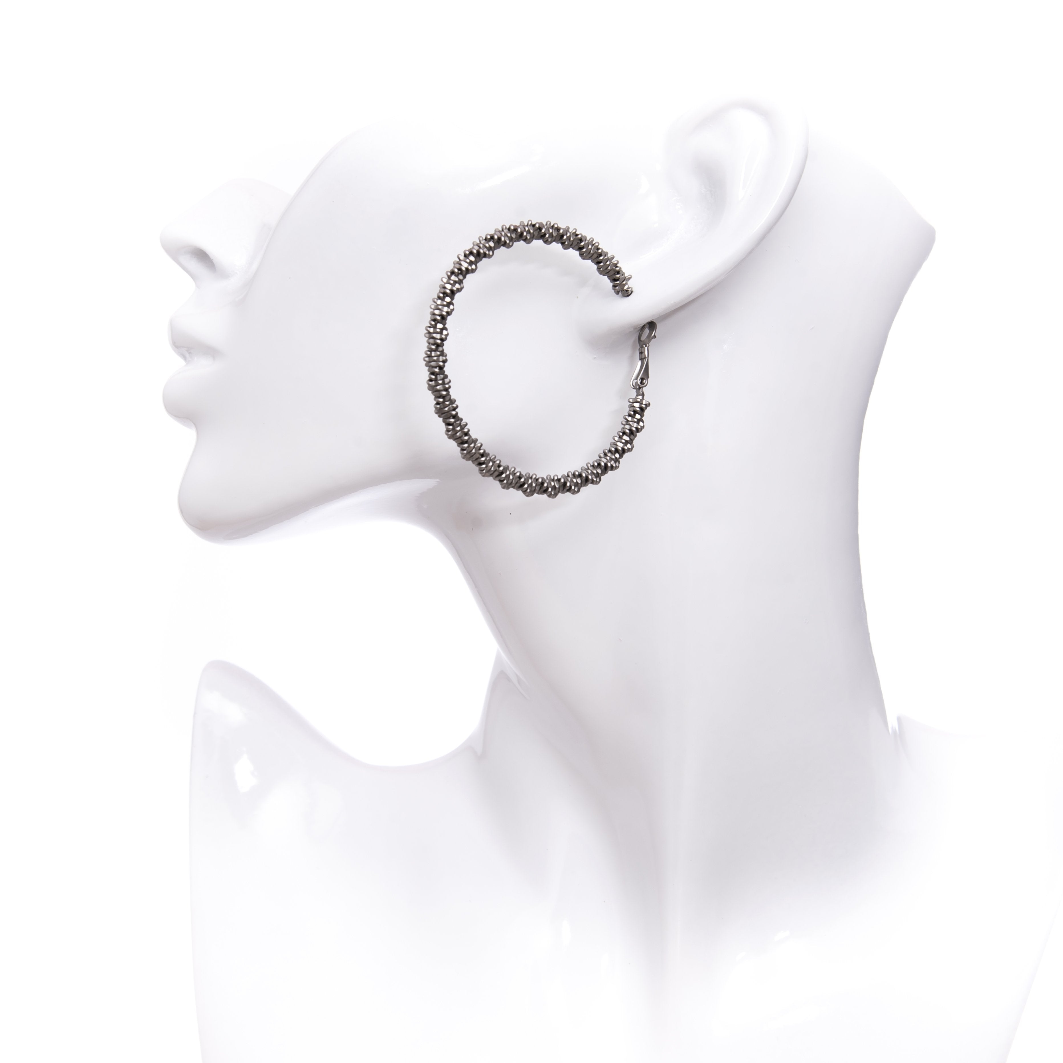 Okellas Large Textured Hoop Earring Silver