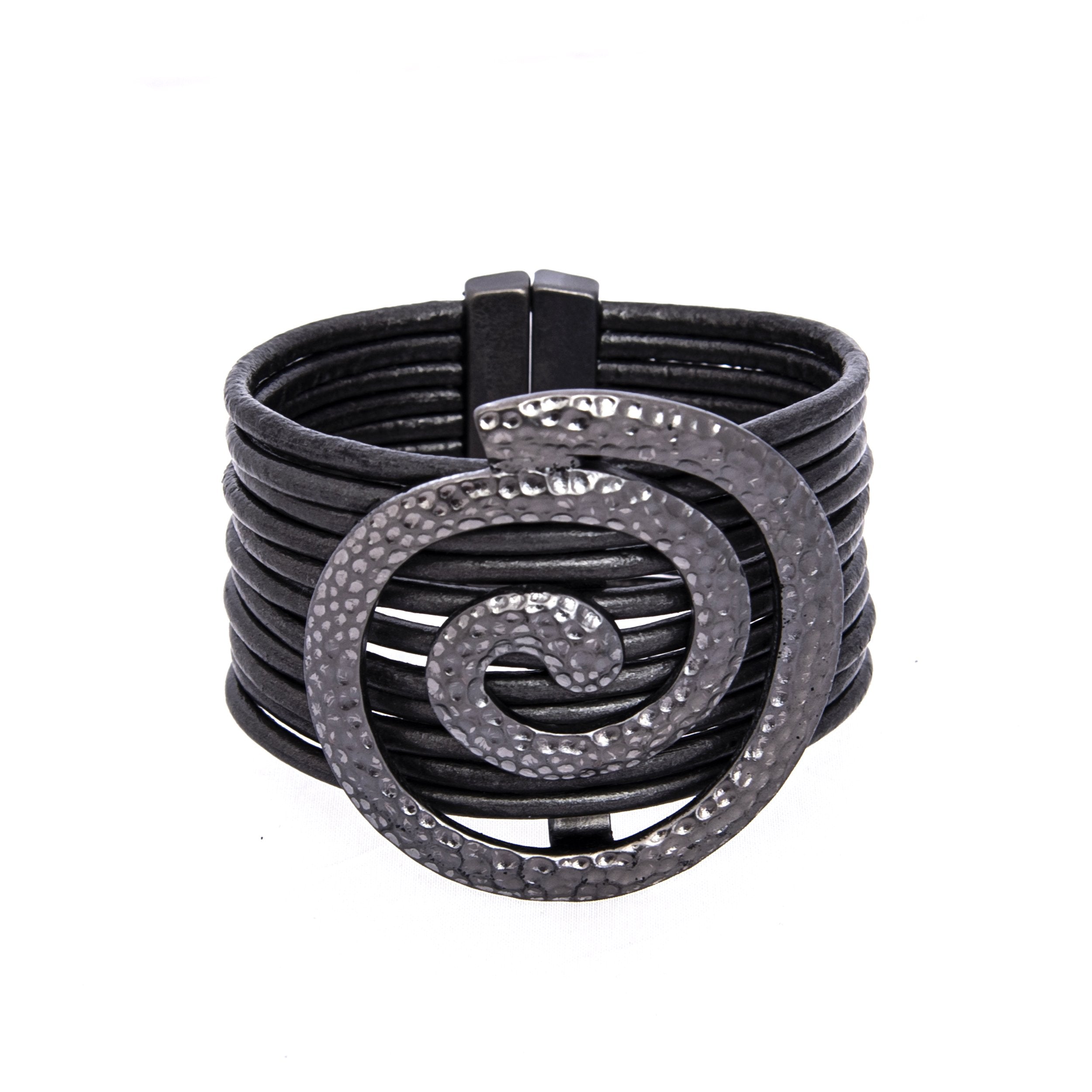 Okellas Multi-Strand Leather Magnet Bracelet With Sidewinder Gunmetal Gray