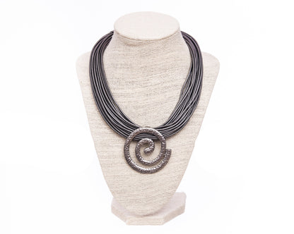 Okellas Multi-Strand Leather Necklace With Swirl Gunmetal Gray