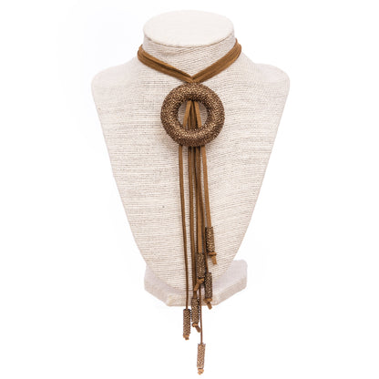 Okellas Suede Lariat Necklace With Shark Skin Donut Caramel