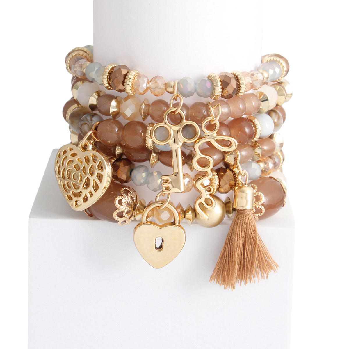 Brown Glass Bead 6 Pcs Love Bracelets