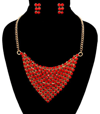 Red Bead Scarf Necklace Set