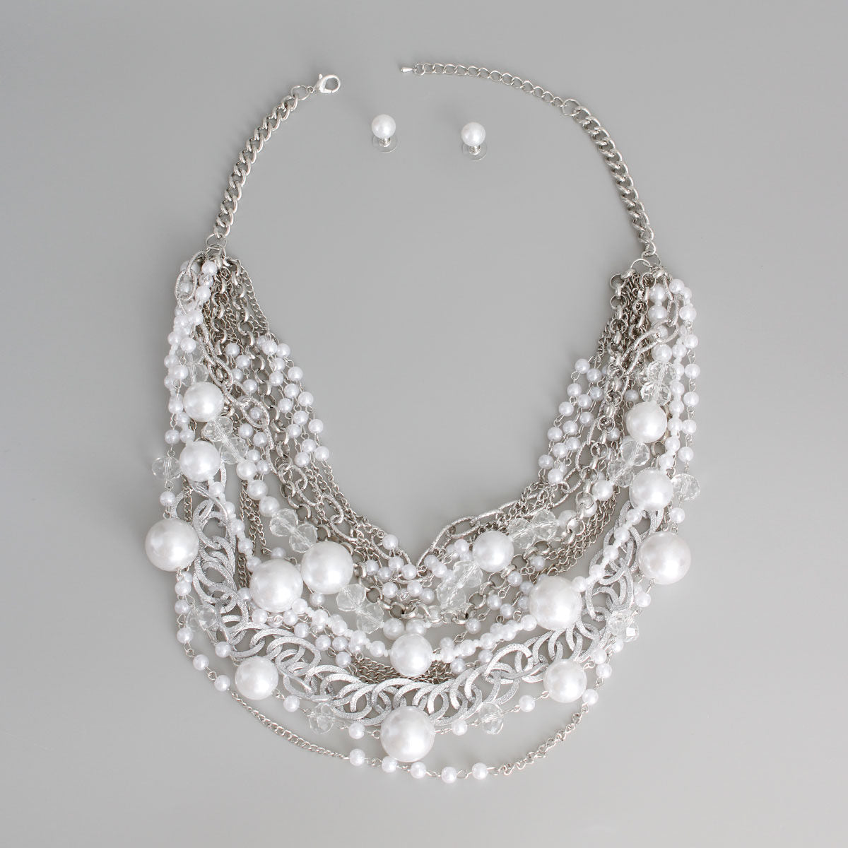 Pearls Beads Silver Chain Set