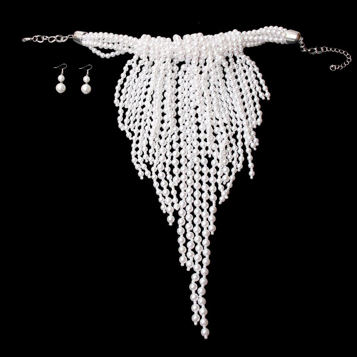 White Clustered Fringe Pearl Set