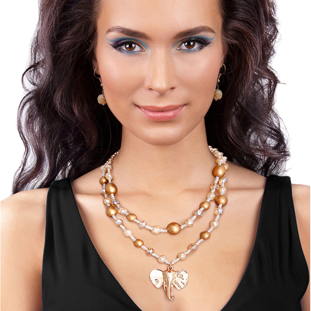 Neutral Glass Bead Elephant Necklace