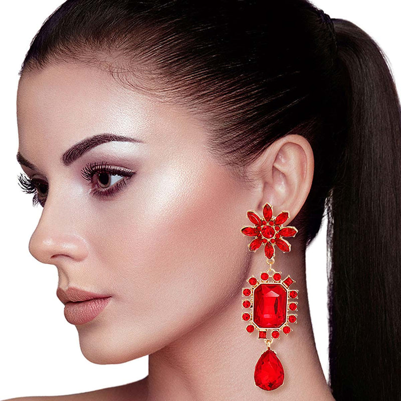 Red Flower Stone Earrings